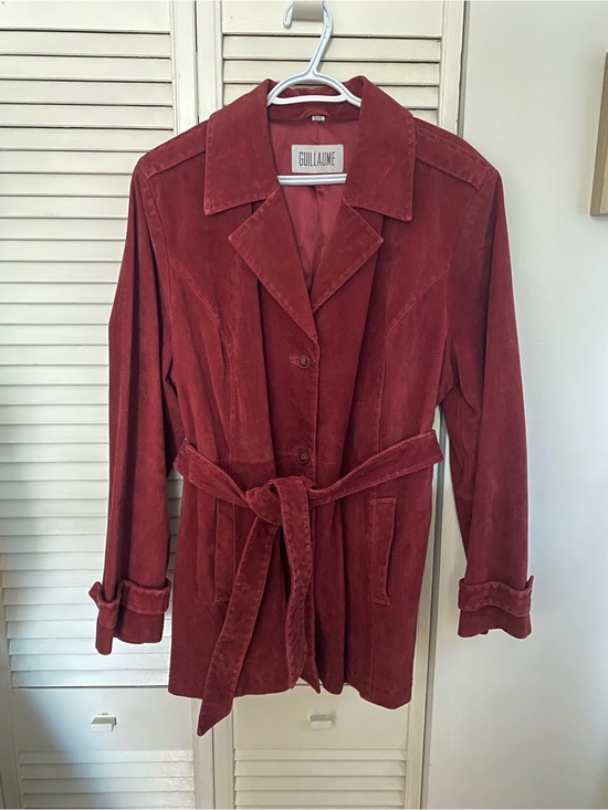 Guillaume Jackets & Blazers - Guillaume Women's Belted Suede Coat in Deep Red